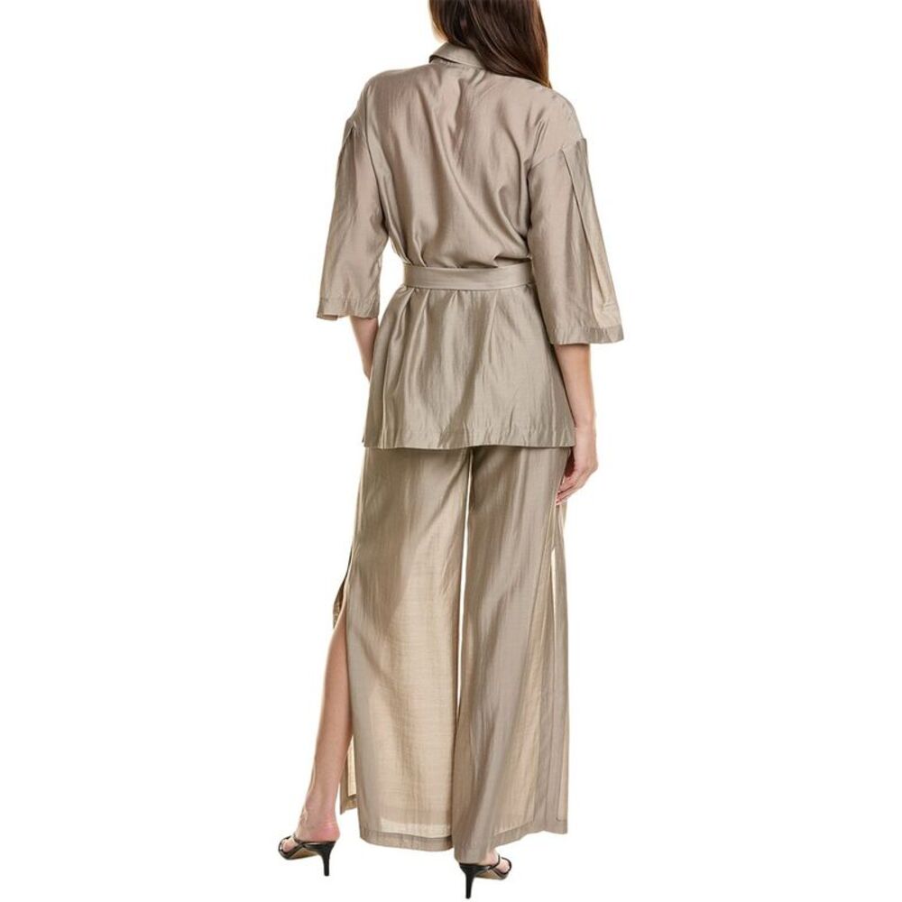 Bgl Womens  2Pc Blouse & Pant Set, Beige - Picture 2 of 3